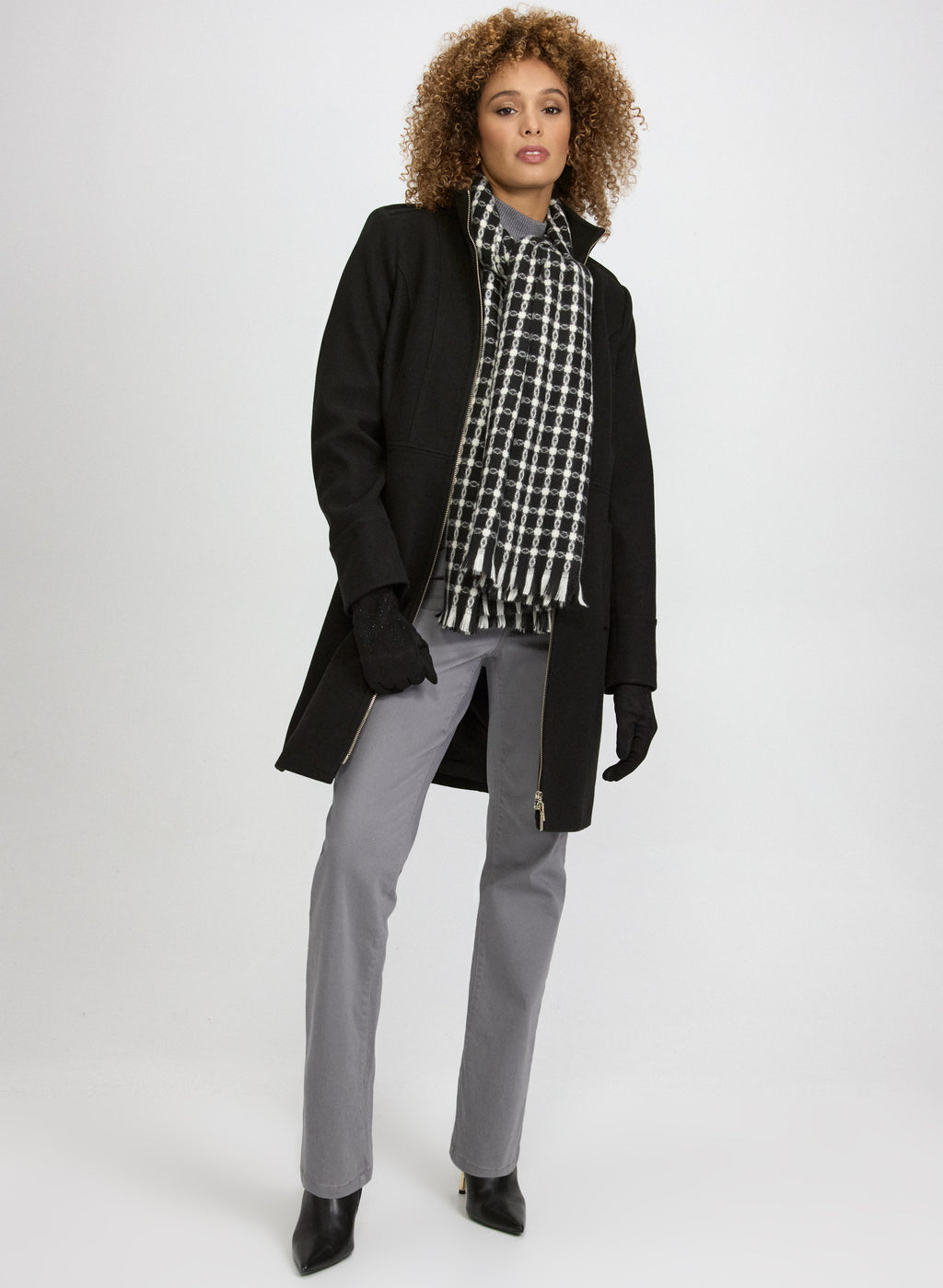 Zip Front Wool-Blend Coat