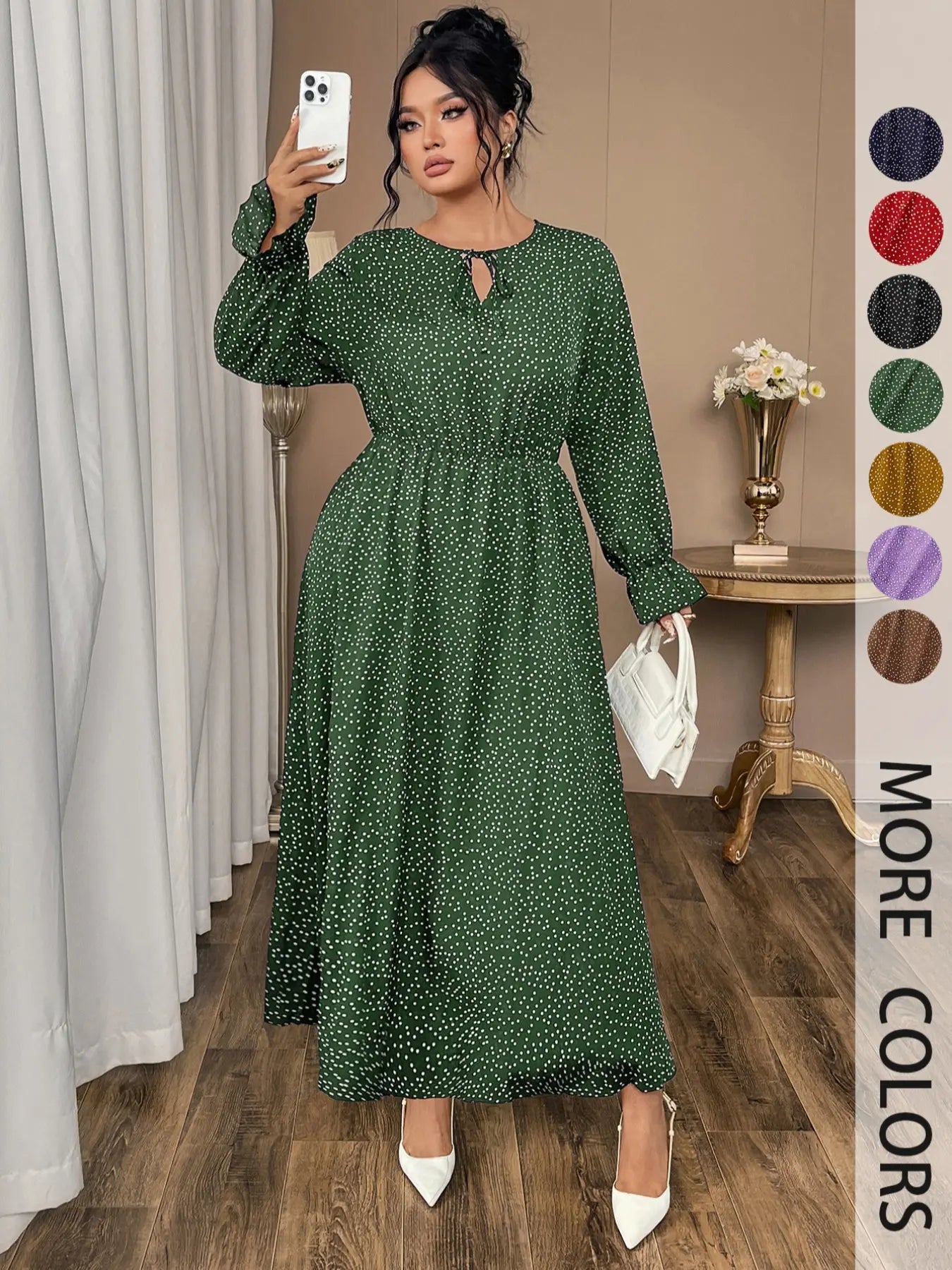 Plus Size Polka Dot Long Dress for Women, Casual Fashionable Comfortable Wear, Available in Multiple Colors, Perfect for Any Occasion