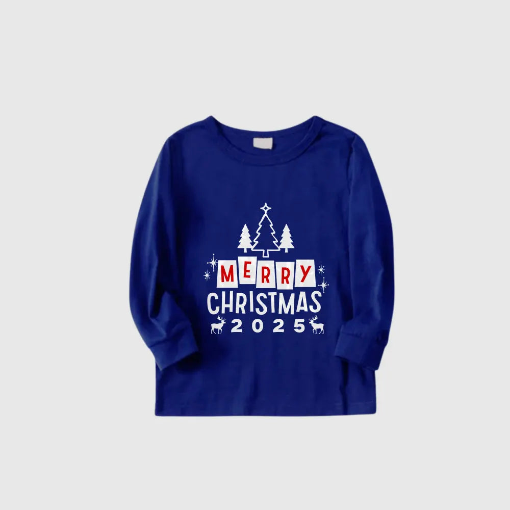 Christmas Family Matching Pajamas-Cozy Blue Pjs Set with "Merry Christmas 2025" Print