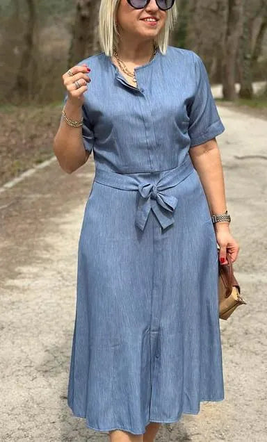 NEW🔥Women's Denim Shirt Dress with Blue Belt
