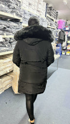 Perrie Black Ring Zip Hooded Puffer Coat