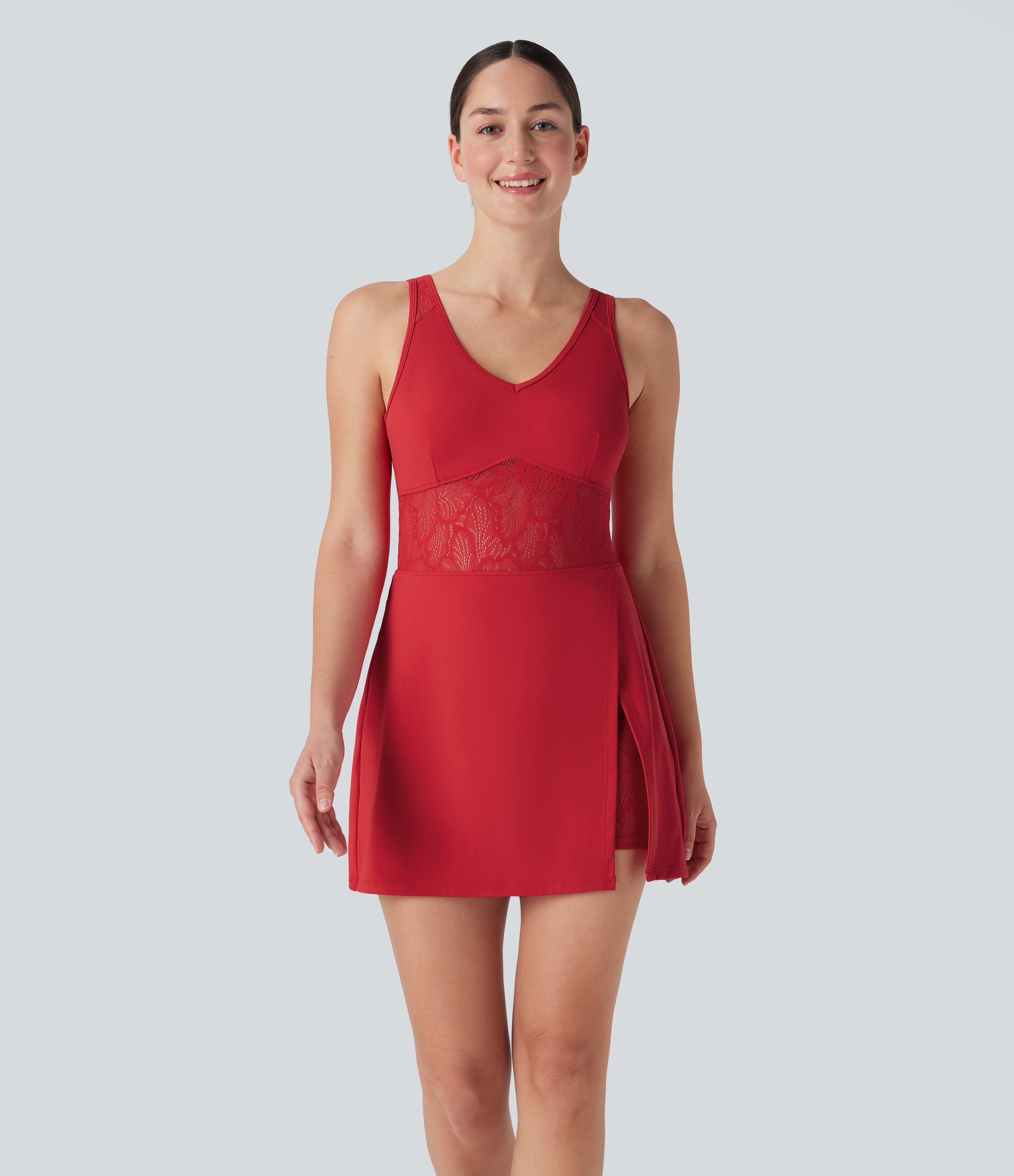SoftlyZeroTM Airy Contrast Lace 2-in-1 Cool Touch Tennis Active Dress with Pocket-UPF50+