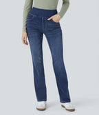 2026🔥FlexTM High Waisted Multiple Pockets Washed Stretchy Knit Casual Bootcut Jeans
