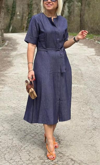 NEW🔥Women's Denim Shirt Dress with Blue Belt
