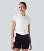 Hooded Short Sleeve Cut Out Yoga Sports Top