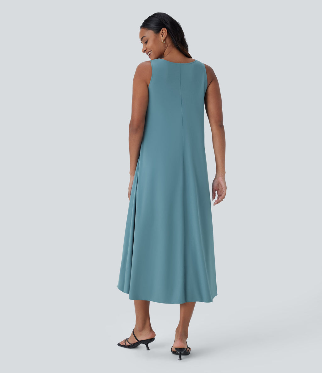 BreezefulTM V Neck Sleeveless Layered Flowy Quick Dry Midi Casual Dress