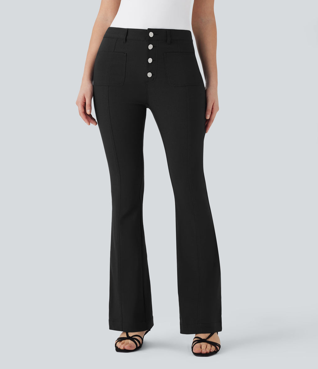 Mid Rise Denim Like Work Pants with Pockets