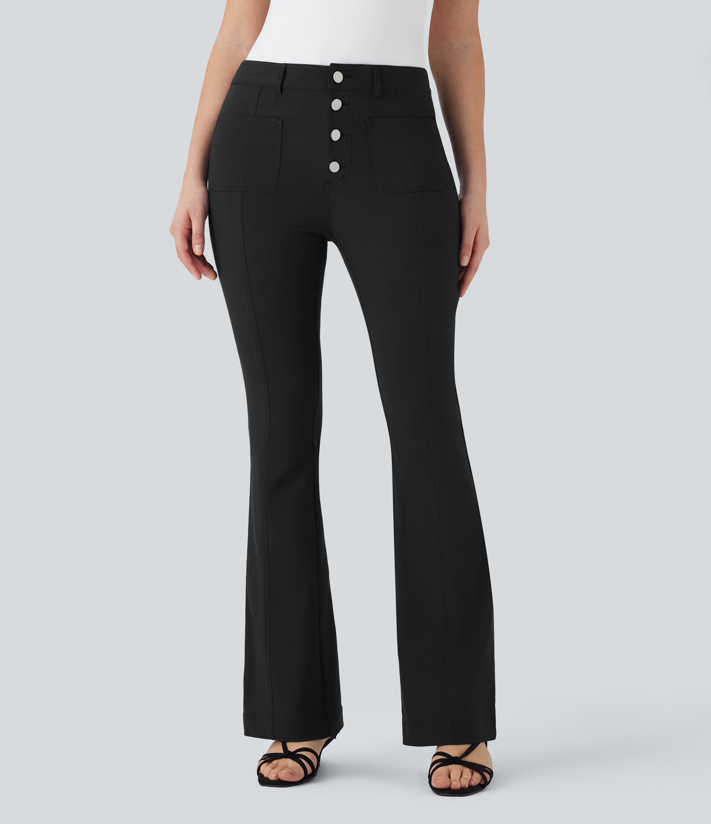 Mid Rise Denim Like Work Pants with Pockets