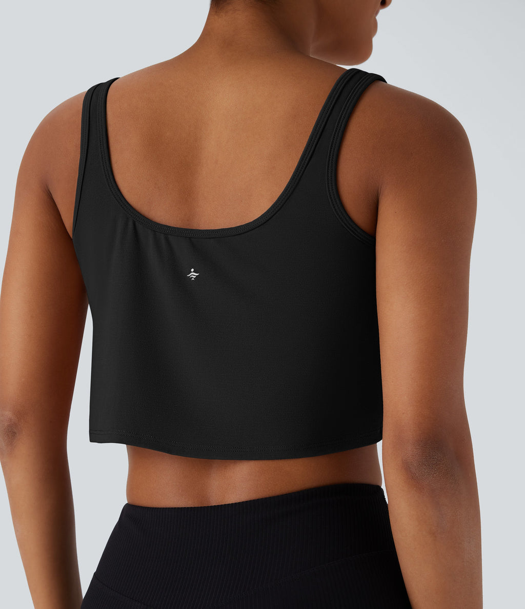 U Neck Draped Cropped Yoga Tank Top