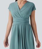 BreezefulTM V Neck Short Sleeve Pocket Tie Back Quick Dry Midi Casual Dress