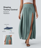 SoCinched Ribbed High Waisted Tummy Control Draped 2-in-1 Maxi Casual Skirt