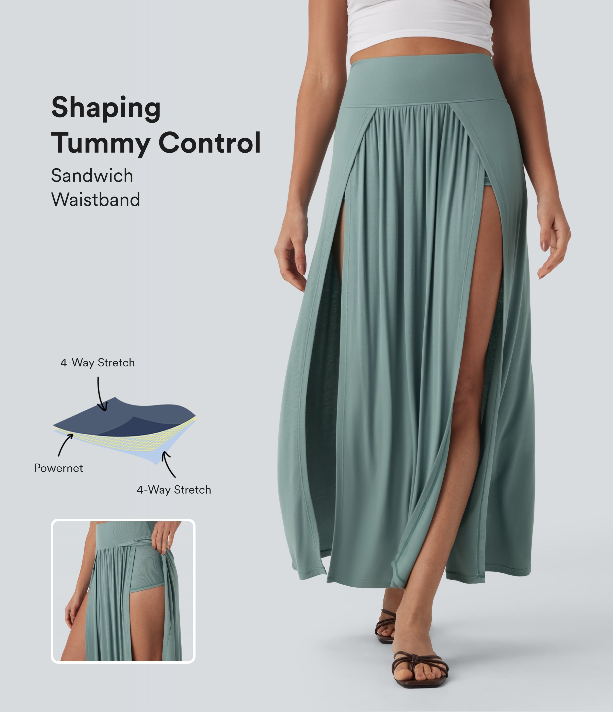 SoCinched Ribbed High Waisted Tummy Control Draped 2-in-1 Maxi Casual Skirt
