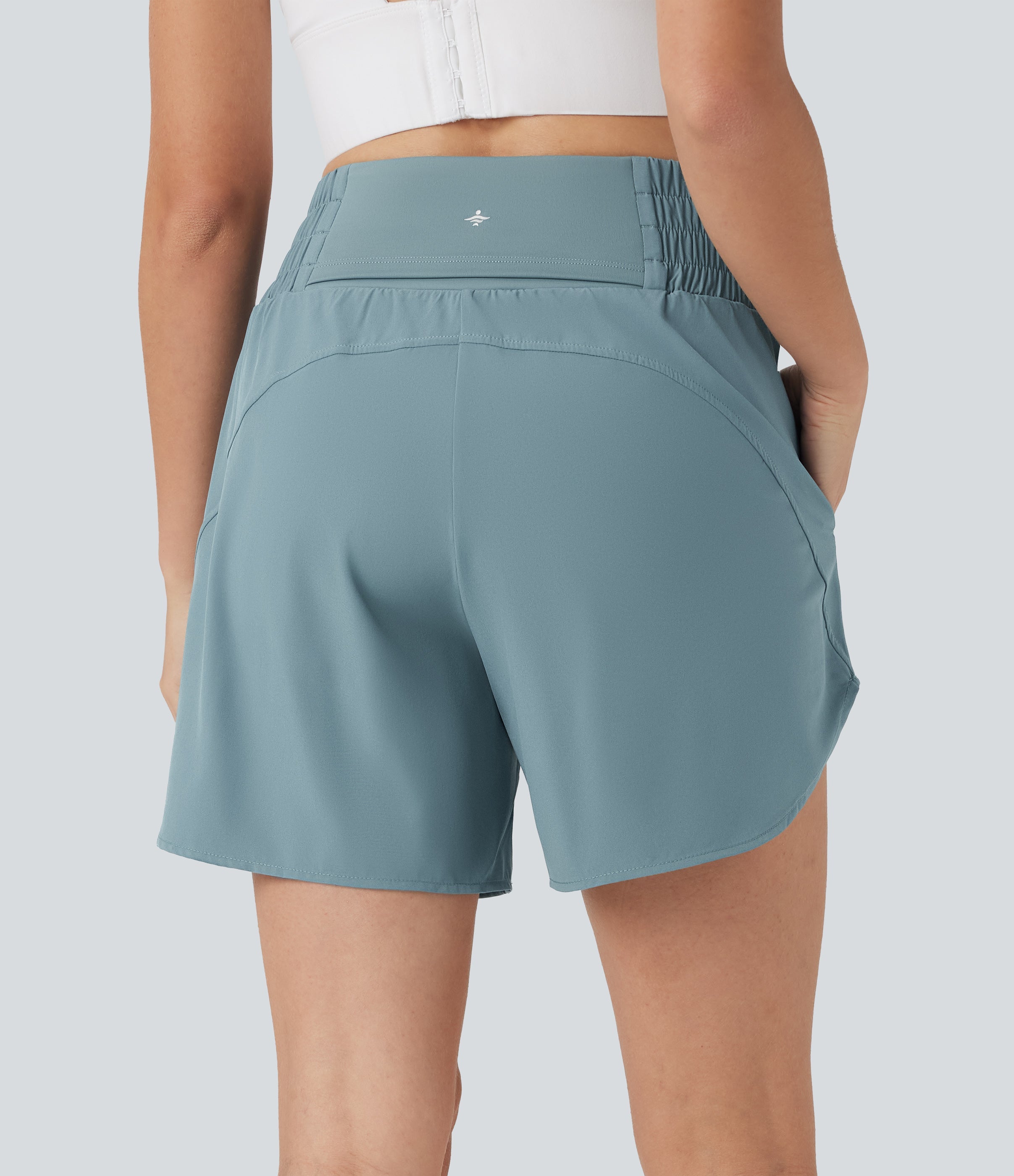 BreezefulTM High Waisted Pockets 2-in-1 Curved Hem Quick Dry Running Shorts 5.5''-Longer Length