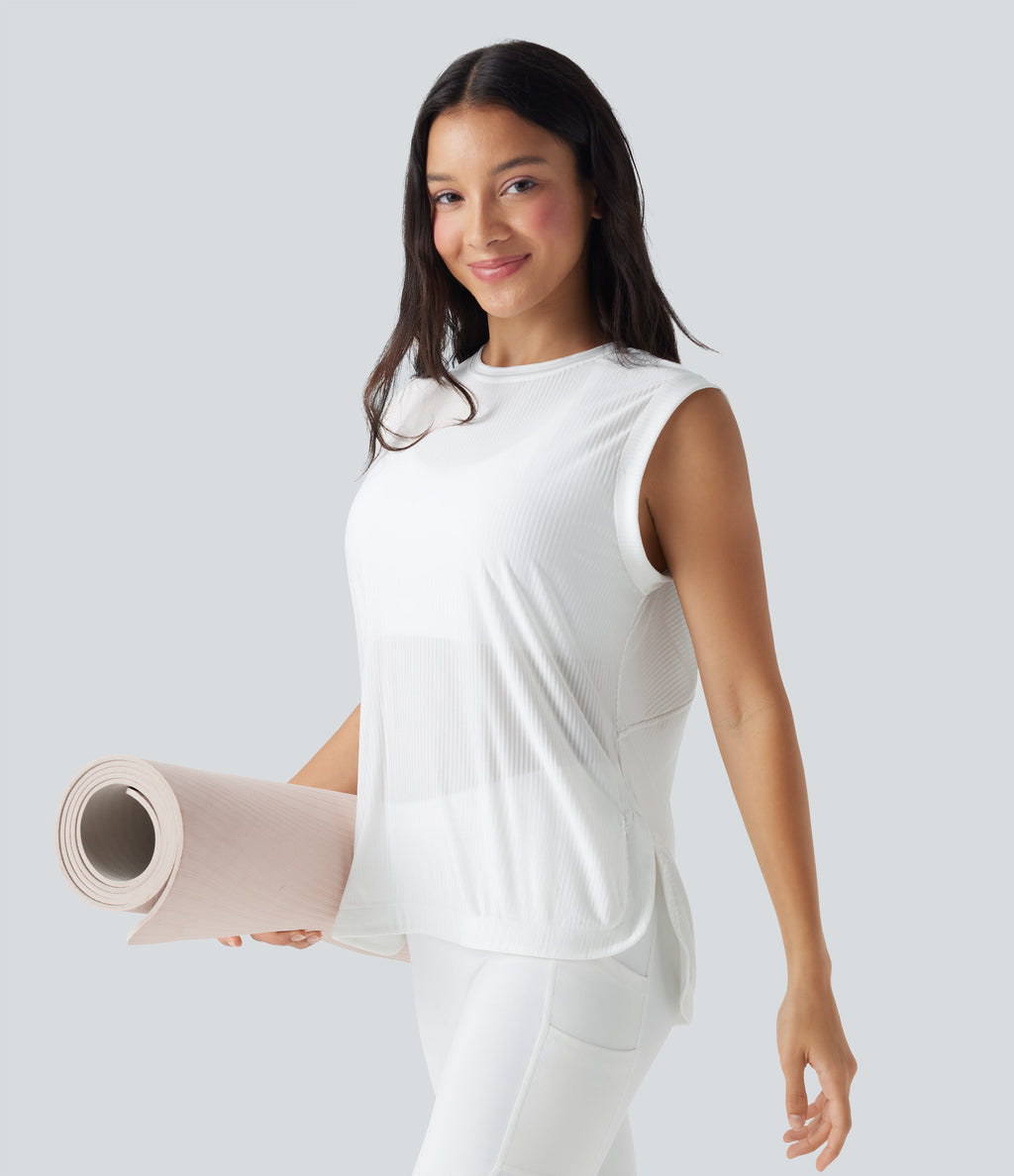 Round Neck Curved Hem Quick Dry Yoga Tank Top