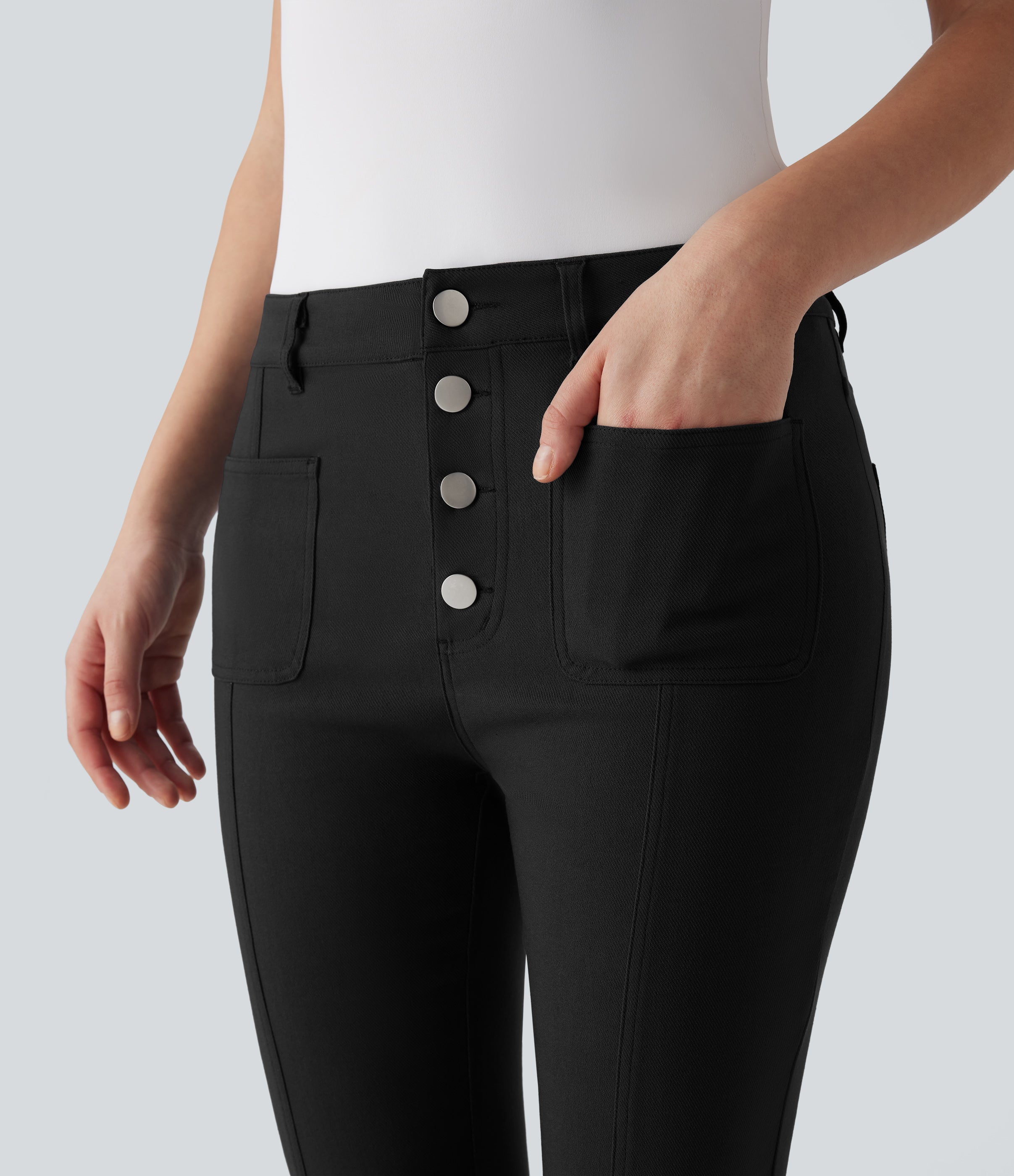 Mid Rise Denim Like Work Pants with Pockets