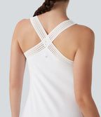 SoftlyzeroTM Airy Halter Cut Out Backless 2-in-1 Cool Touch Mini Yoga Active Dress with Side Pockets-Easy Peezy Edition-UPF50+