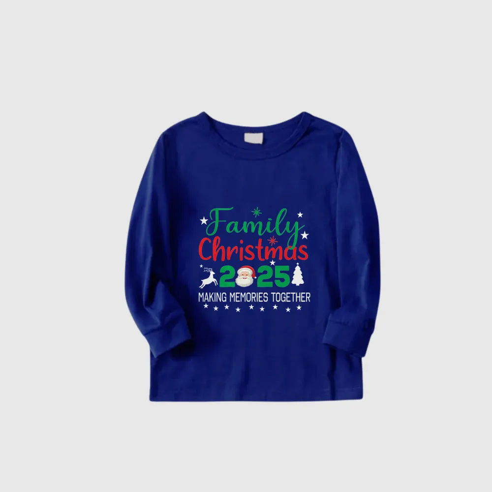 Christmas Family Matching Pajamas-Cozy Blue Pjs Set with "Family Christmas 2025"  and Santa Pattern Print
