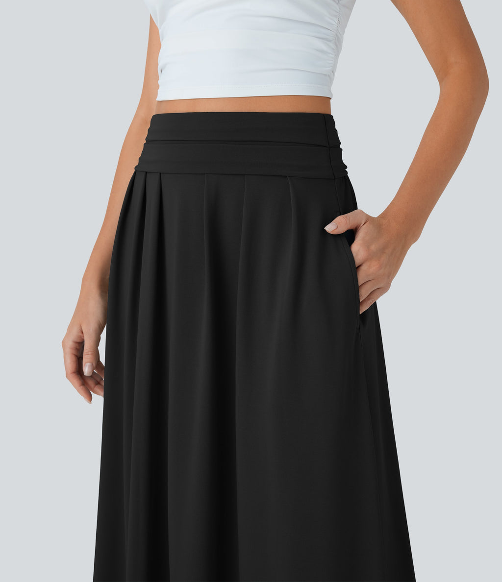 Socinched High Waisted Tummy Control Flare Maxi Casual Skirt with Pockets