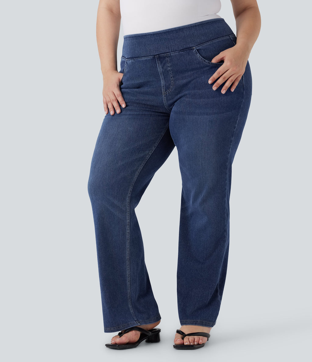 FlexTM High Waisted Pockets Washed Casual Bootcut Plus Size Jeans