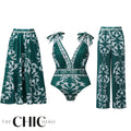 Green Flowy Floral Tie-shoulder Swimsuit&Skirt&Pants