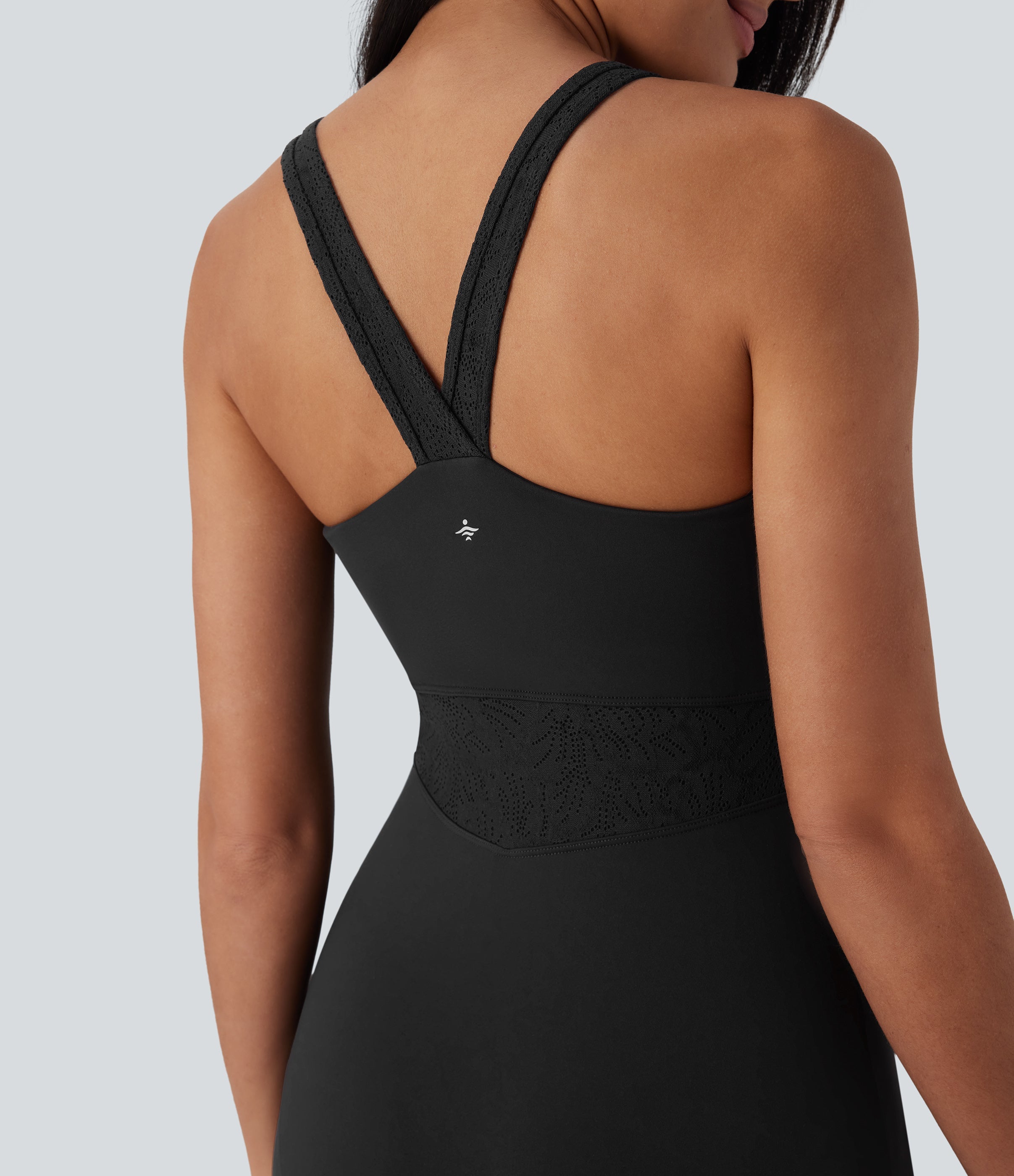 SoftlyZeroTM Contrast Lace 2-Piece Mini Yoga Active Dress with Pocket