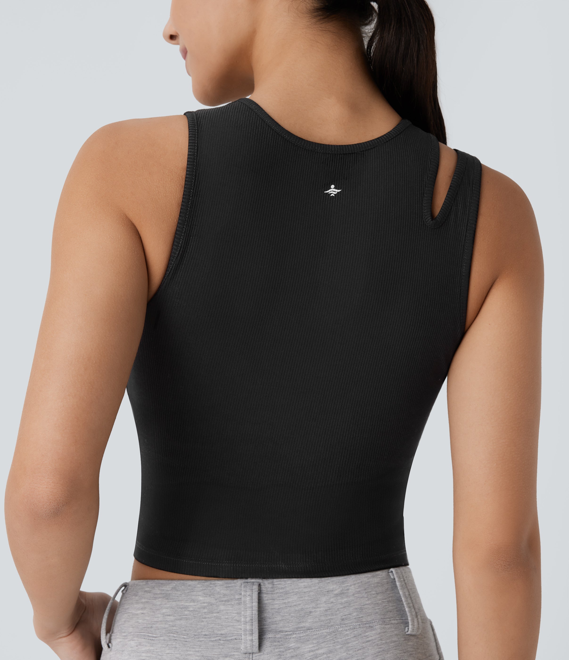 High Stretch Ribbed Knit Cropped Yoga Tank Top