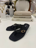 Toe Thong Flat Gold Buckle Sandals (2 Colours)