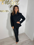 Black Beaded Double Breasted Blazer