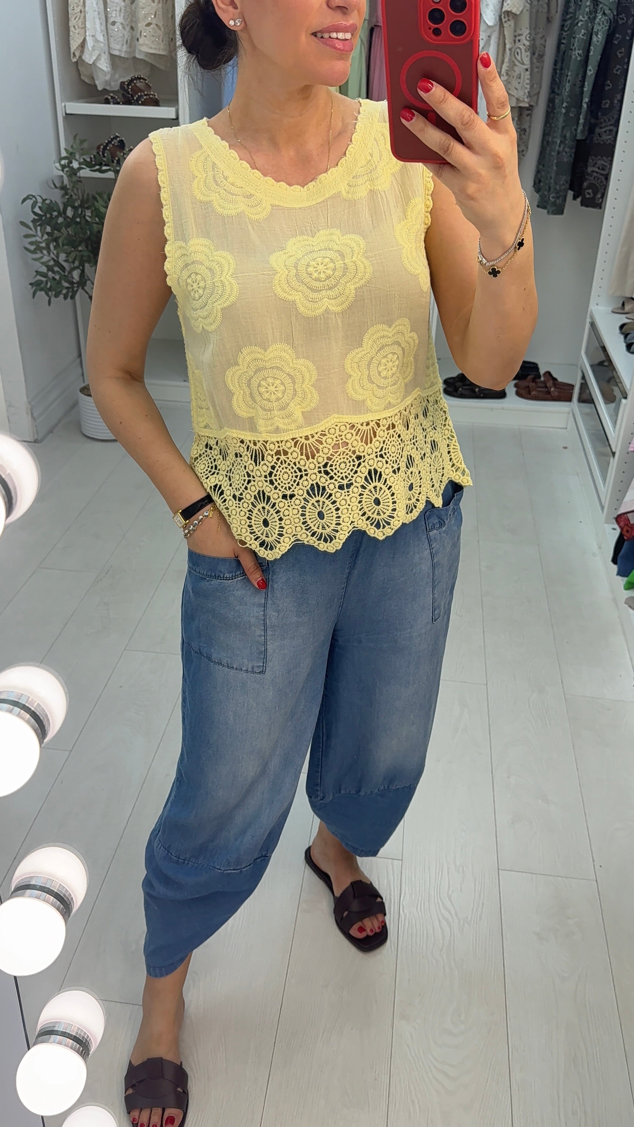 Mindy Floral Crochet Detailed Sleeveless Top