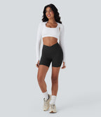 UltraSculptTM High Waisted Crossover Tummy Control Butt Lifting Yoga Biker Shorts 5'' with Pockets