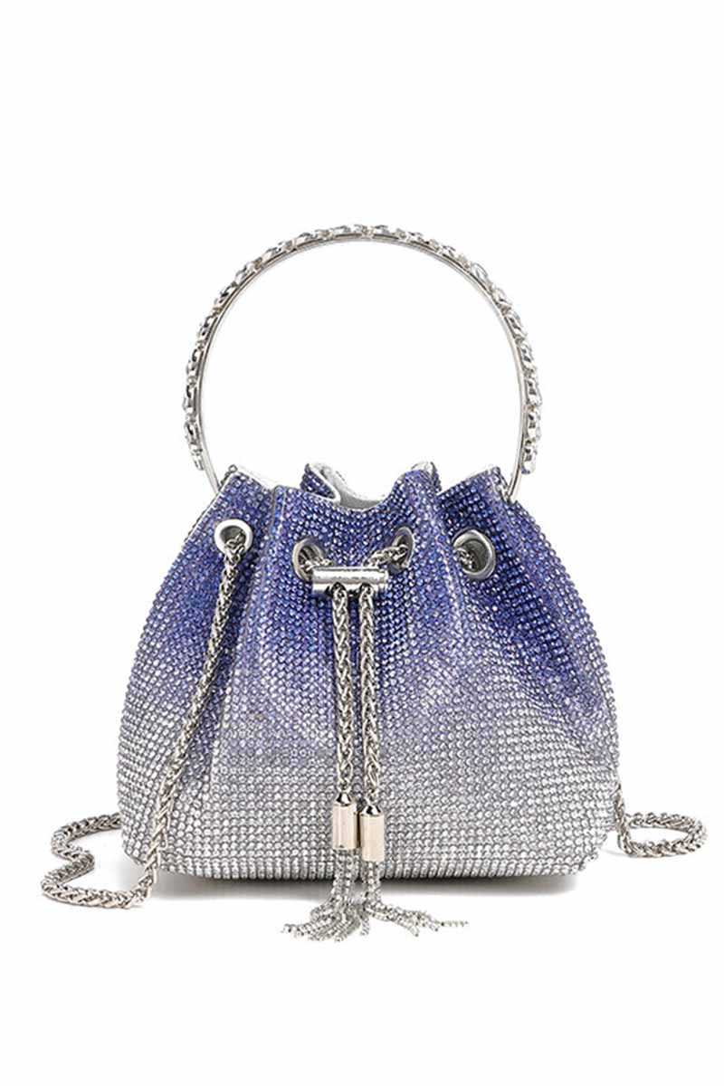 Rhinestone Drawstring Metal Chain Fringe Dinner Party Handbag