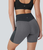 High Waisted Color Block Contrast Mesh Quick Dry Yoga Biker Shorts 7'' with Pockets