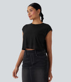 Round Neck Cap Sleeve Cut Out Casual Top