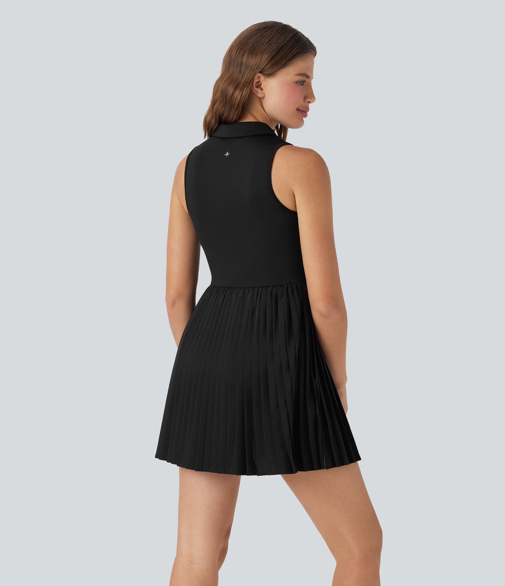BreezefulTM Half Zipper Sleeveless 2-in-1 Pleated Hem Mini Quick Dry Tennis Active Dress with Pockets-Easy Peezy