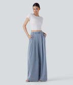 FlexTM High Waisted Wide leg Cool Touch Quick Dry Denim Casual Jeans with Pockets