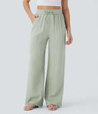 2026🔥 High Waisted Drawstring Pocket Wide Leg Casual Linen-Feel Pants
