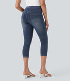 FlexTM High-Waisted Denim Casual Capri Leggings with Pockets