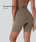 UltraSculptTM High Waisted Crossover Tummy Control Butt Lifting Yoga Biker Shorts 7'' with Pockets