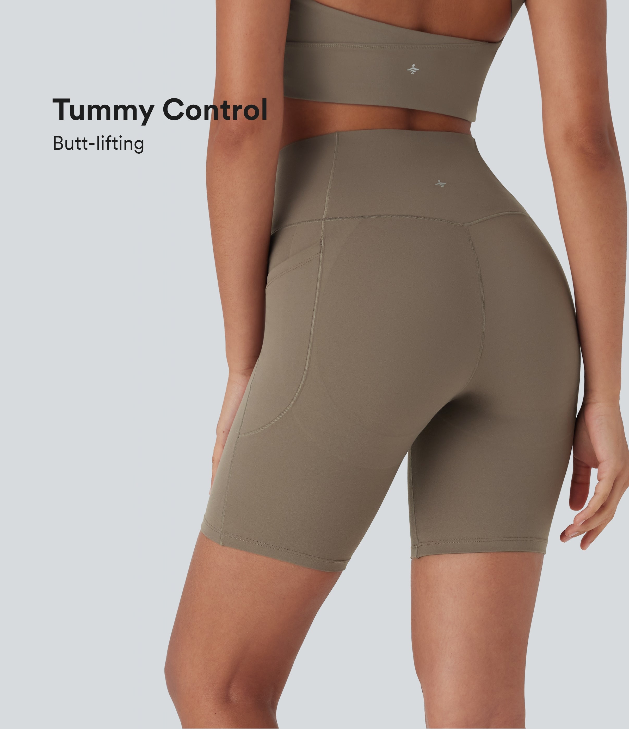 UltraSculptTM High Waisted Crossover Tummy Control Butt Lifting Yoga Biker Shorts 7'' with Pockets
