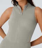 SoftlyZeroTM QuickDry Stand Collar Zipper Cropped Yoga Tank Top with Pockets