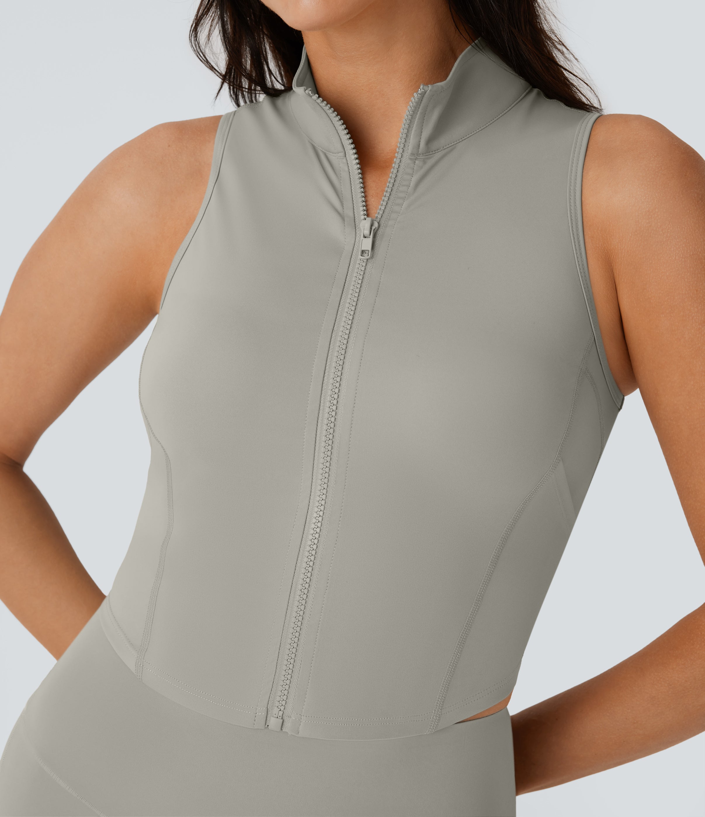 SoftlyZeroTM QuickDry Stand Collar Zipper Cropped Yoga Tank Top with Pockets
