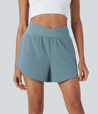 BreezefulTM High Waisted Crossover 2-in-1 Quick Dry Yoga Shorts with Pockets