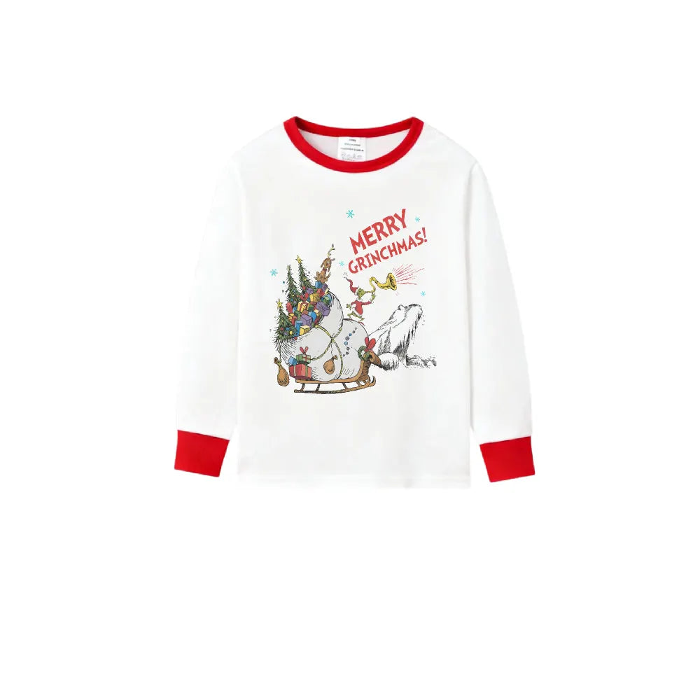 Family Christmas White Pajamas Set With Funny Christmas Character Print