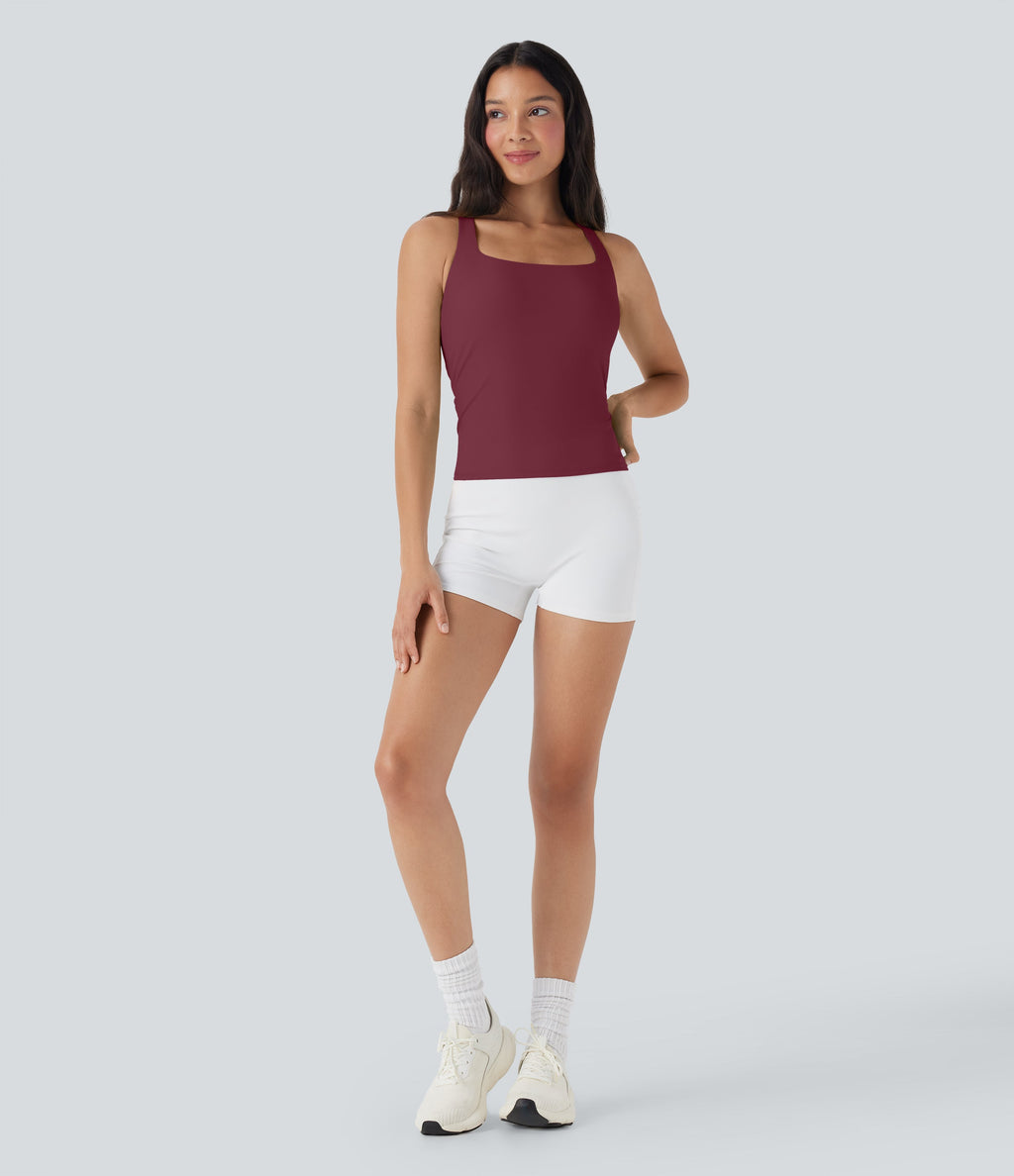 SoftlyZeroTM Airy Square Neck Cropped Cool Touch Running Tank Top-Longer Length-UPF50+