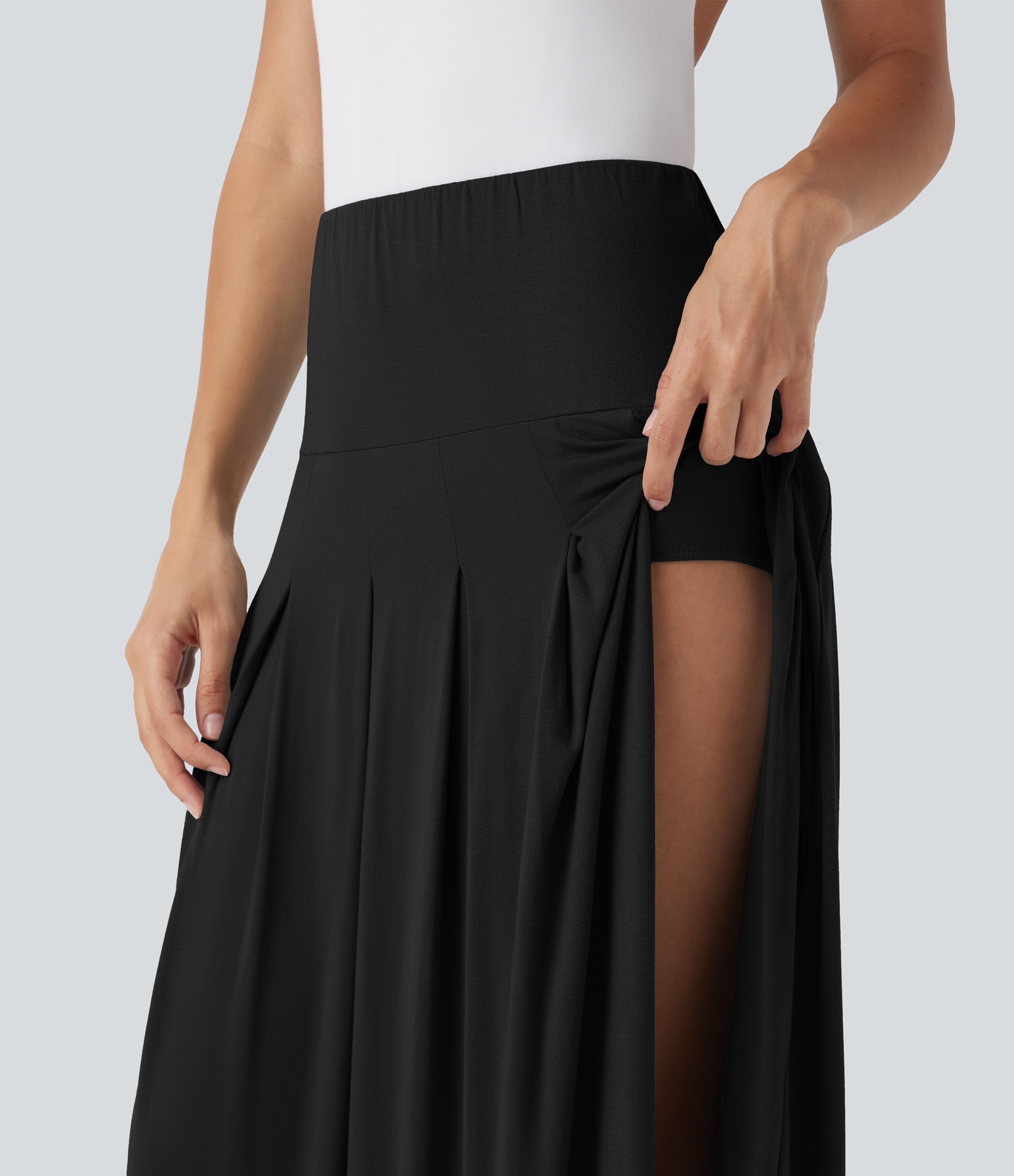 High Waisted Draped 2-in-1 Maxi Casual Skirt