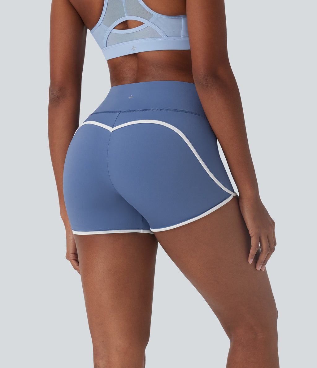 SoftlyZeroTM Airy SoCinched Mid Rise Tummy Control Color Block Cool Touch Yoga Biker Shorts 3''-UPF50+