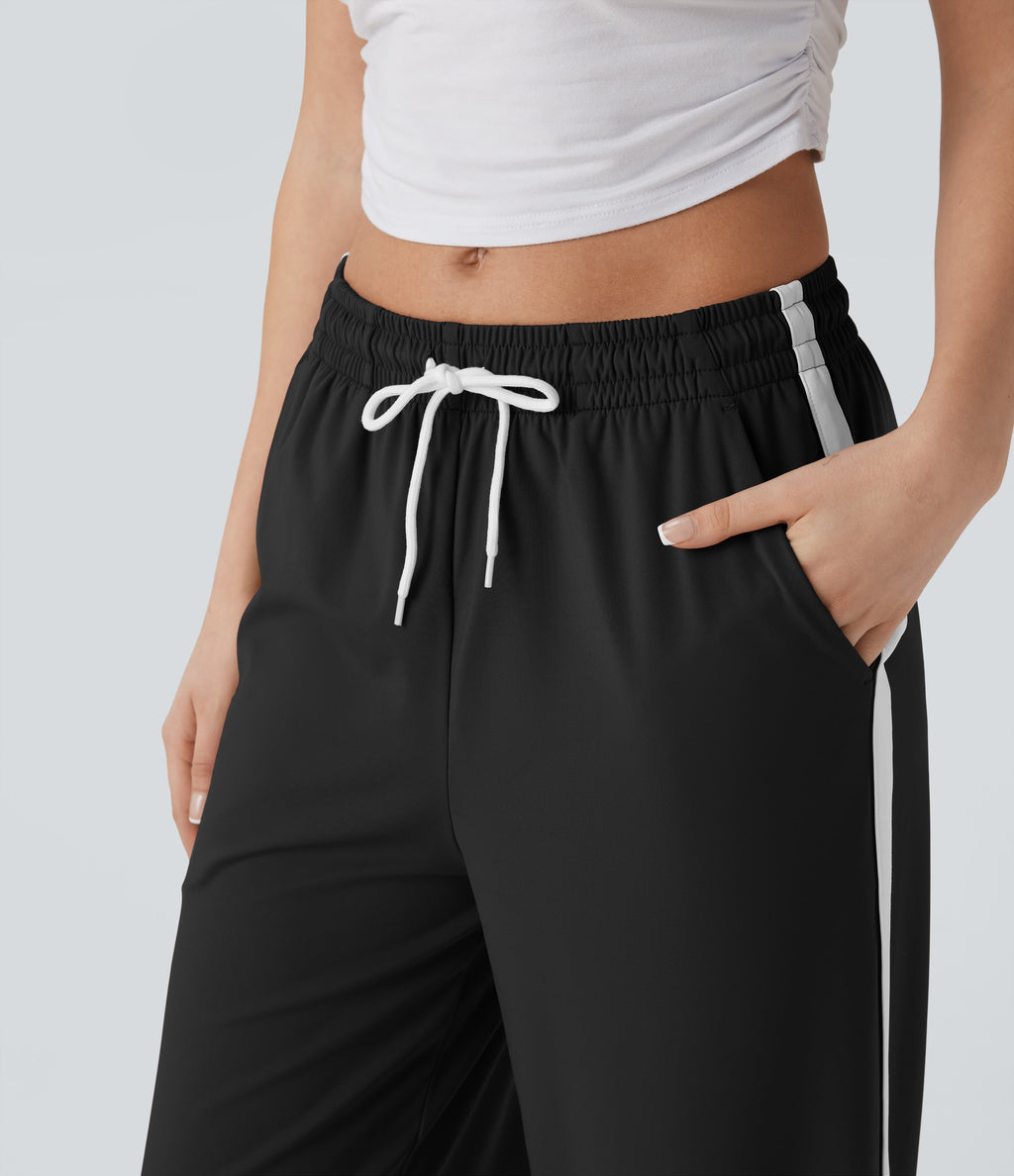 SoftlyZeroTM Airy Low Rise Drawstring Color Block Straight Leg Cool Touch Casual Pants with Pockets-UPF50+