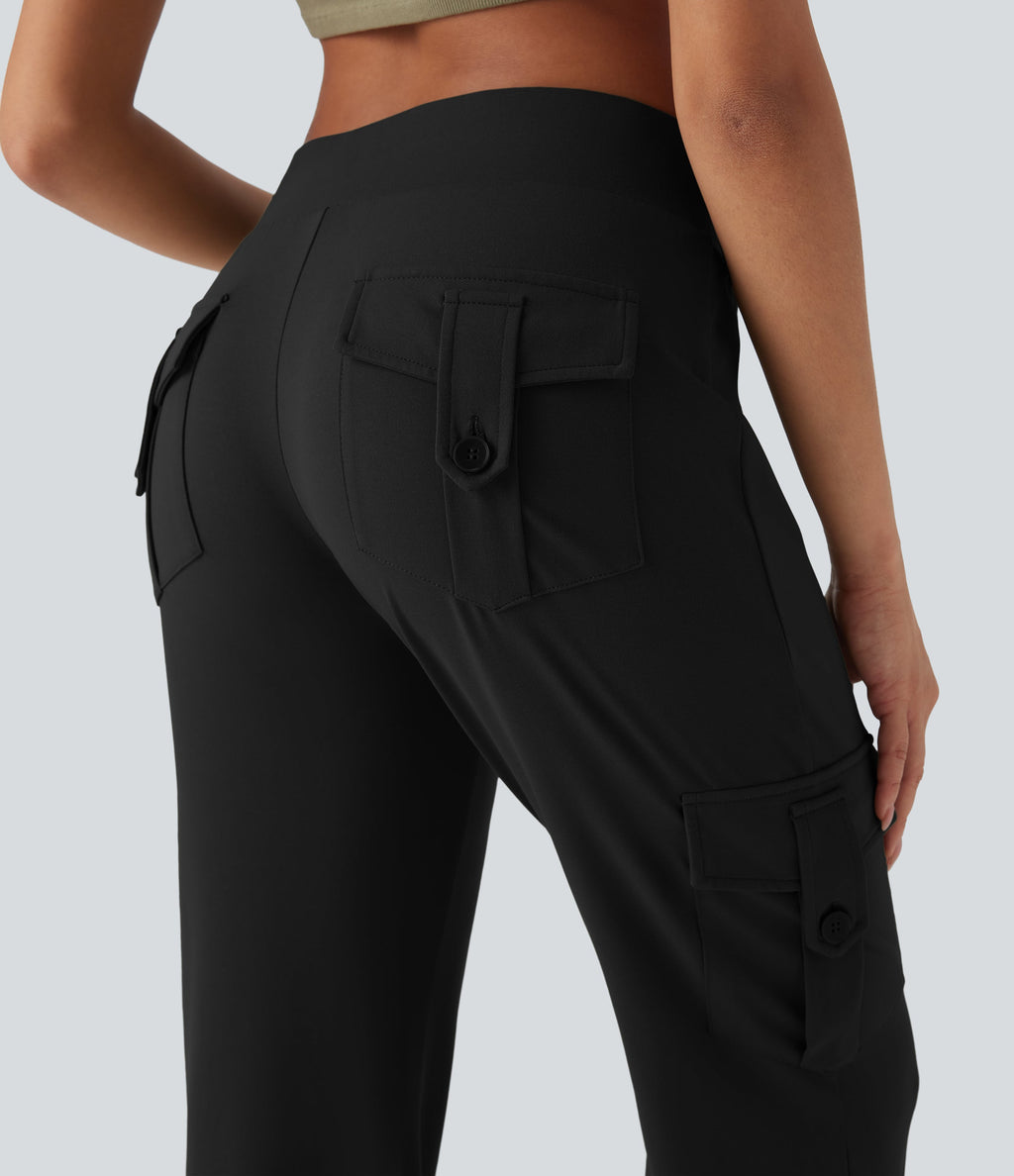 Low Rise Drawstring Casual Bootcut Cargo Pants with Pockets