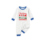 Blue Holiday Christmas Family Pajamas Set with Cheerful Gnome Print Pattern