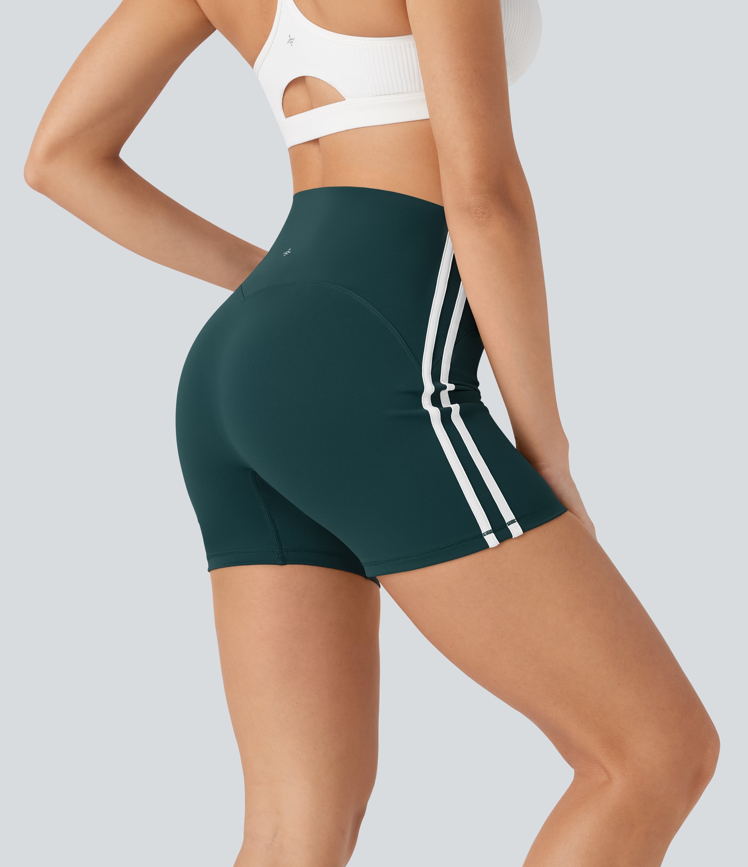 SoftlyZeroTM QuickDry SoCinched High Waisted Tummy Control Color Block Yoga Biker Shorts 5''